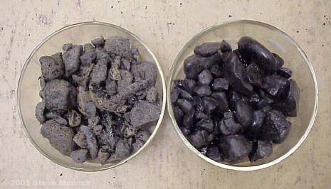 Close-up of hot mix asphalt mixtures showing effects of anti-strip