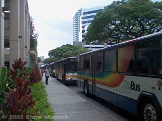 Buses in downtown Honolulu at Ala Moana
